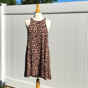 Blue Rain Sleeveless Black/Tan Leopard Print Faux Front Wrap Dress Size Small